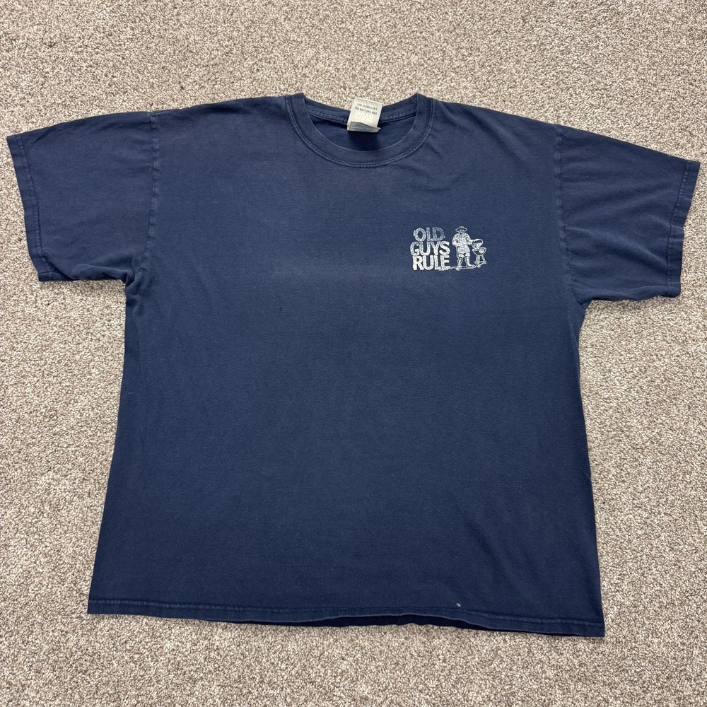 Old Guys Rule Shirt Mens XL Blue BBQ Funny Grill Graphic Back Tee T-Shirt